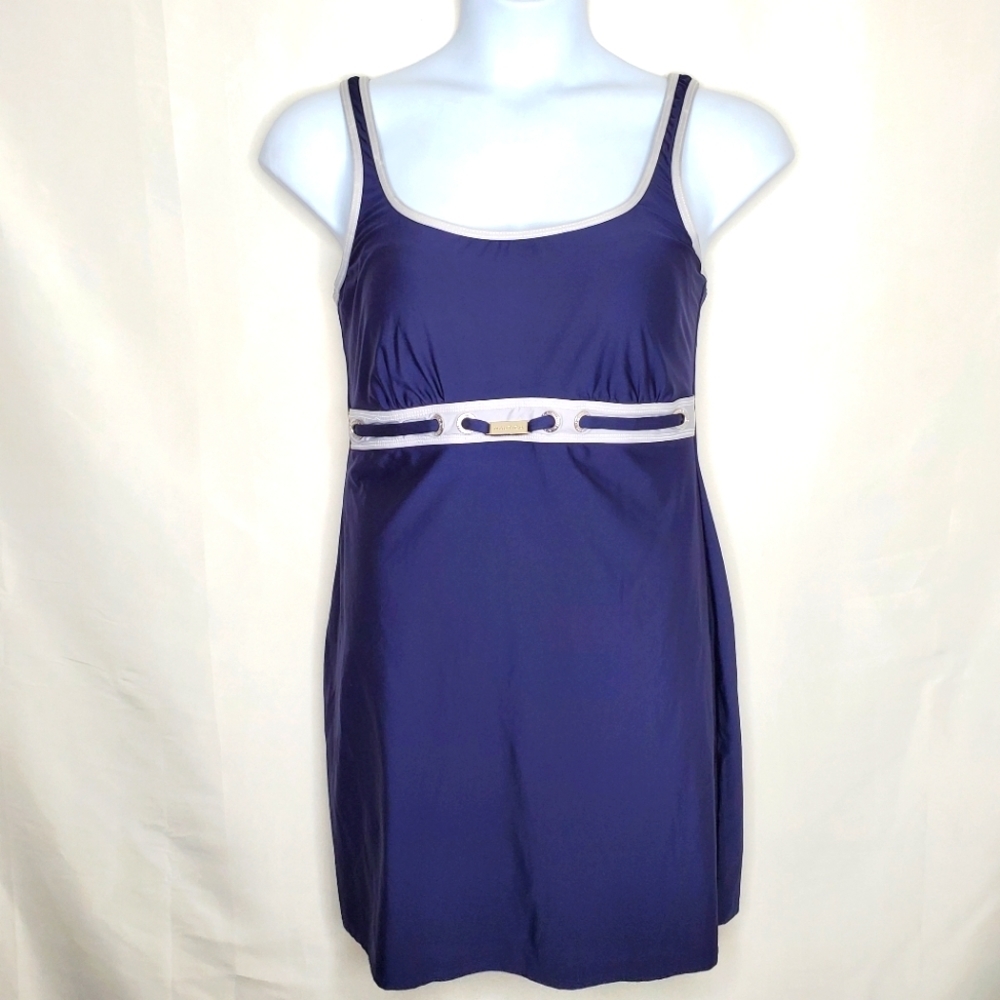 Nautica Women's Signature Swim Dress Nautical Inspired Coastal Swimsuit Size 16